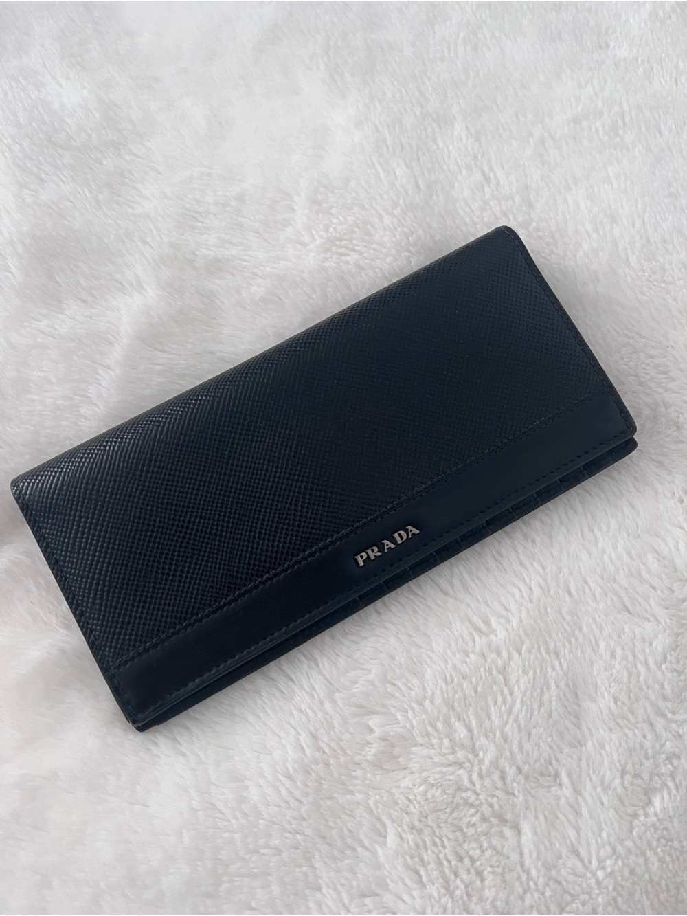 PRADA Black Saffiano Leather Long Wallet